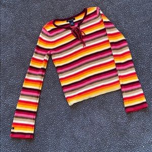 Striped girls sweater with quarter tie